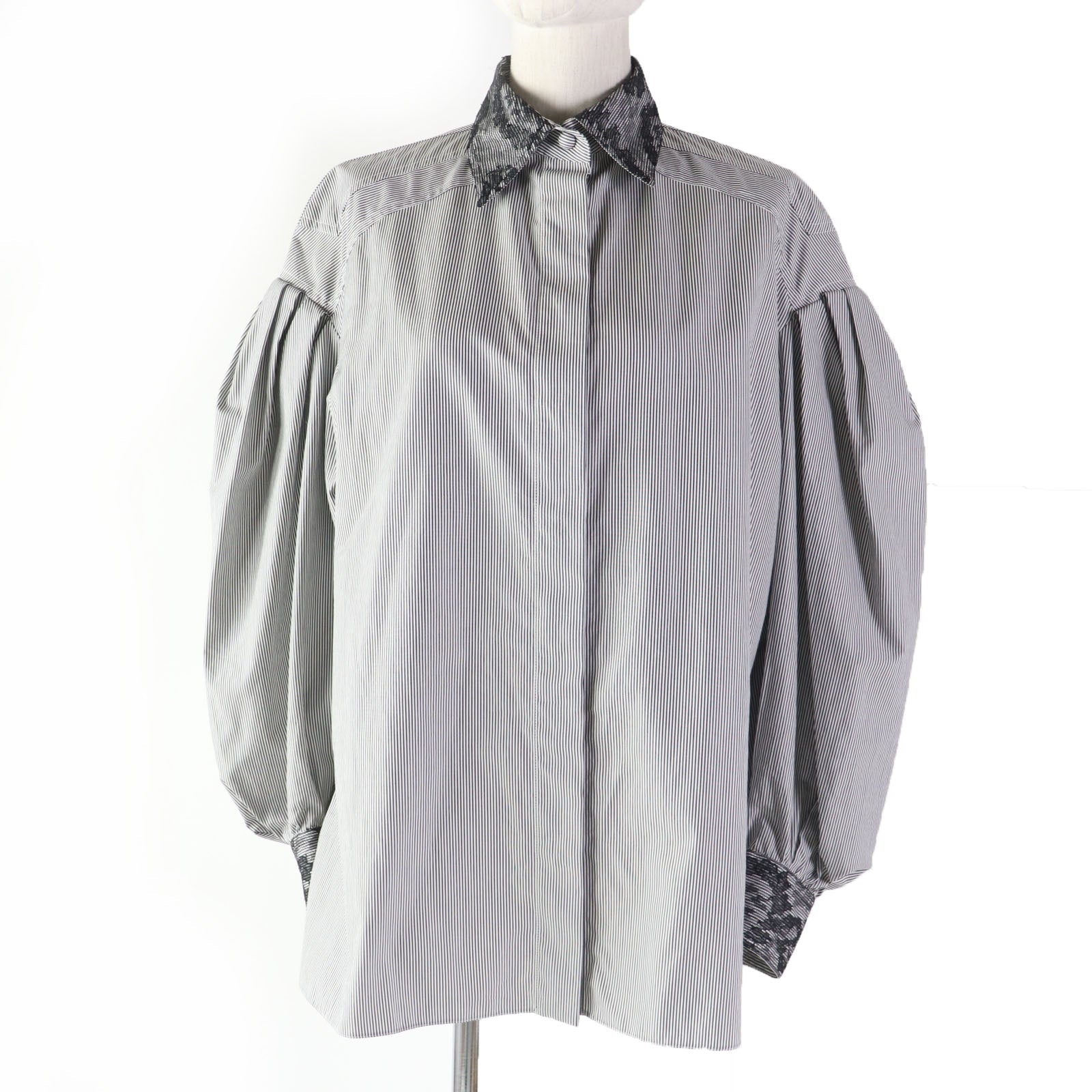 Fendi Cotton Nylon Lace Stripe Long Sleeve Shirt