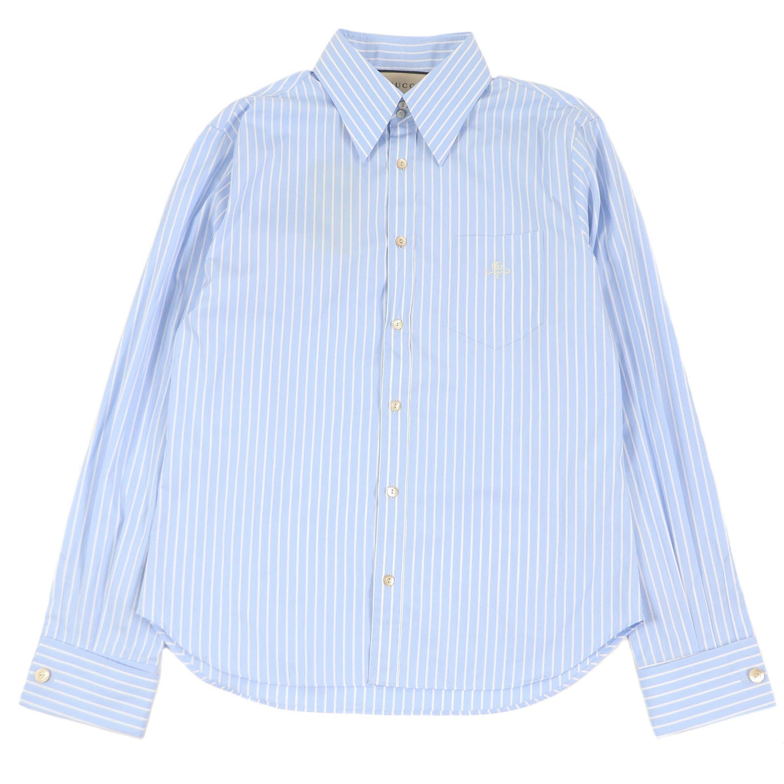 Gucci GG Logo Embroidery Striped Shirt Blue