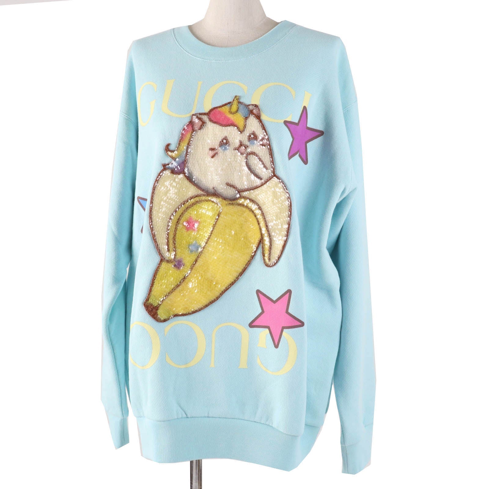 Gucci Logo Print Bananya Sequin Cotton Silk Sweatshirt