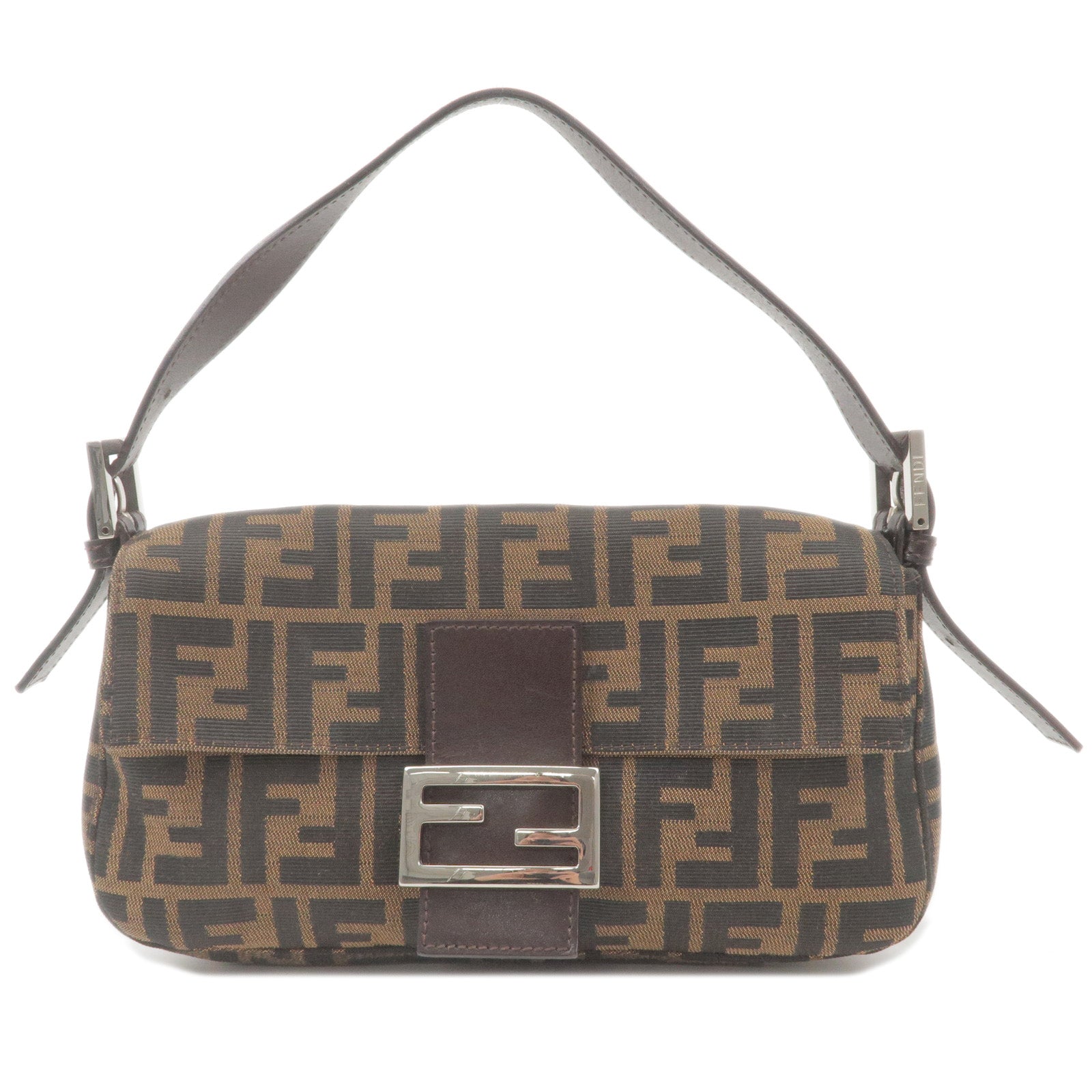 FENDI Zucca Mamma Baguette Canvas Leather Shoulder Bag 26424