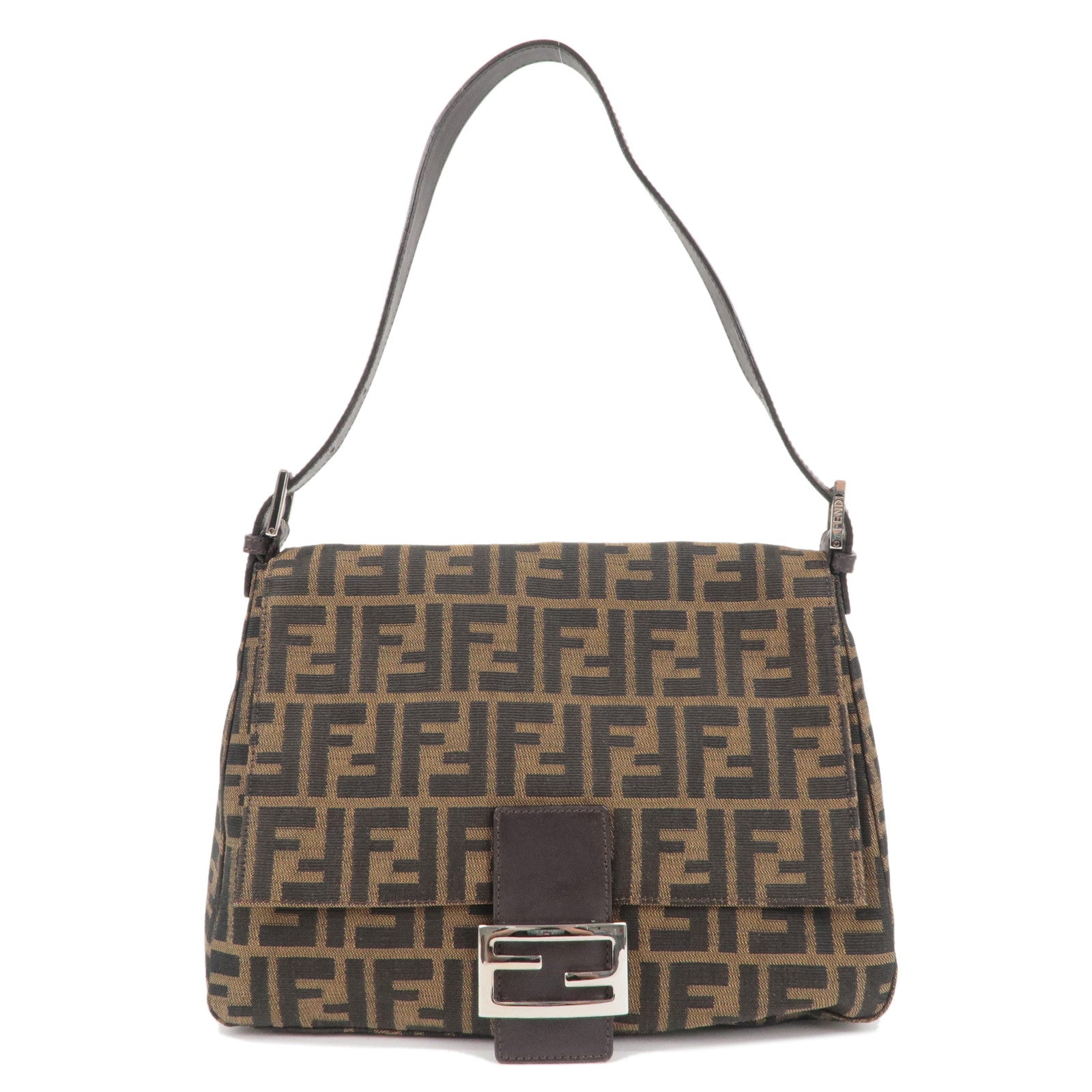 FENDI Zucca Mamma Baguette Canvas Leather Shoulder Bag 26325