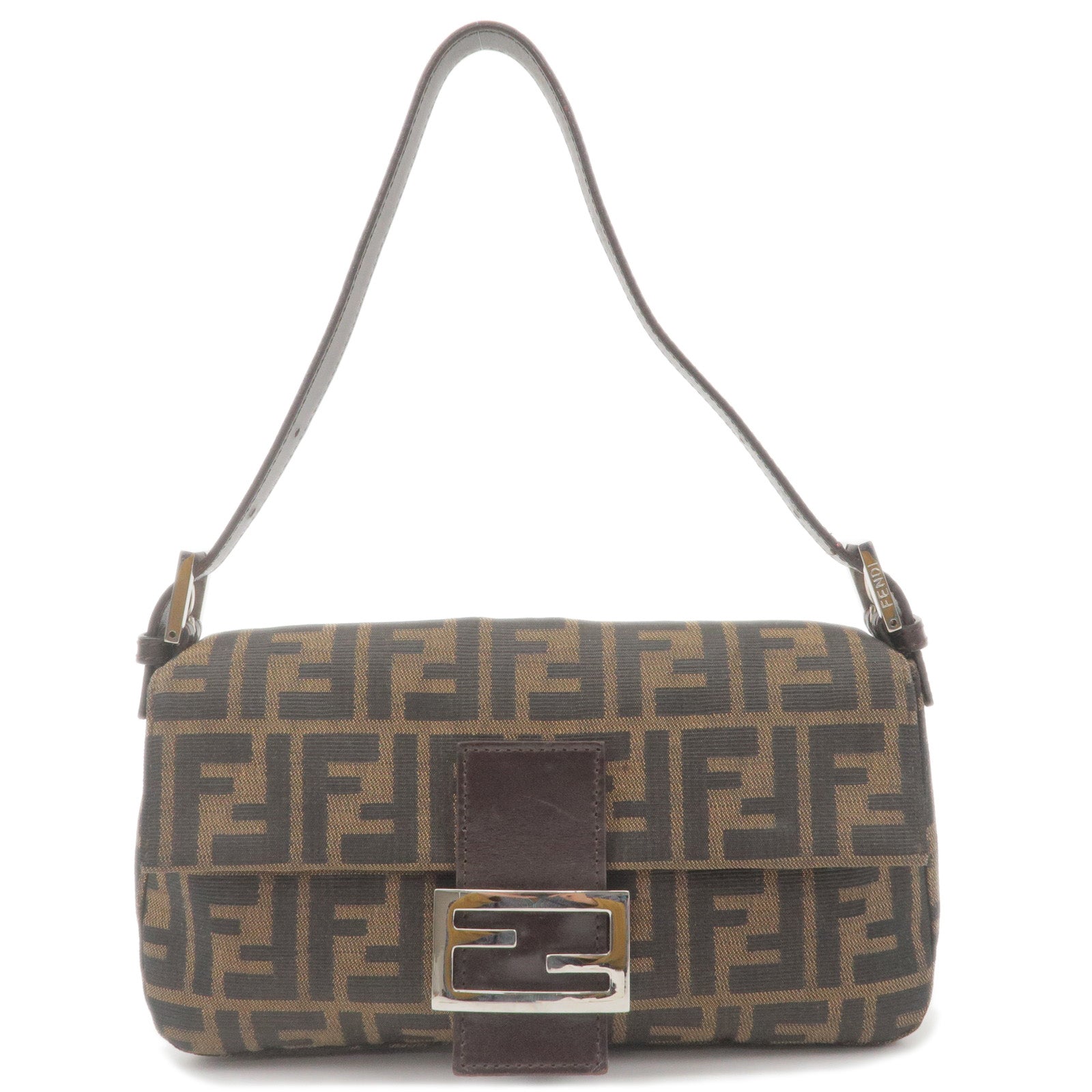 FENDI Zucca Mamma Baguette Canvas Leather Shoulder Bag 26424
