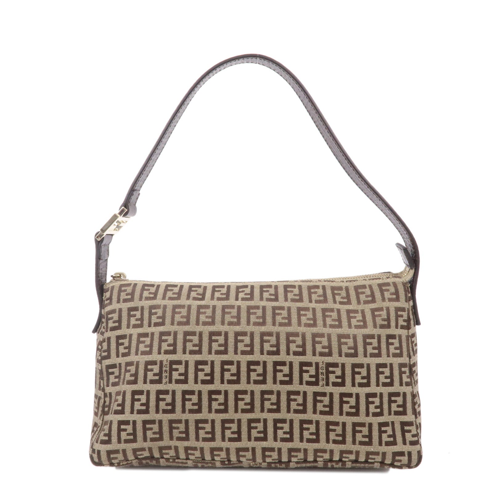 FENDI Zucchino Canvas Leather Shoulder Bag Beige Brown 8BR444