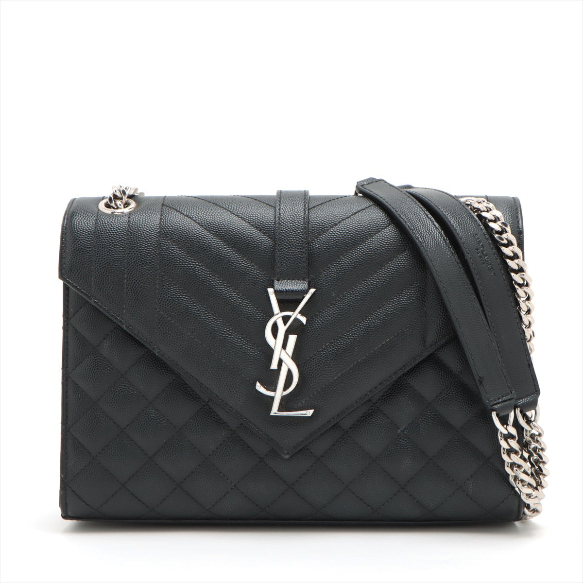 Saint Laurent Envelope Leather Chain Shoulder Bag Black 487206