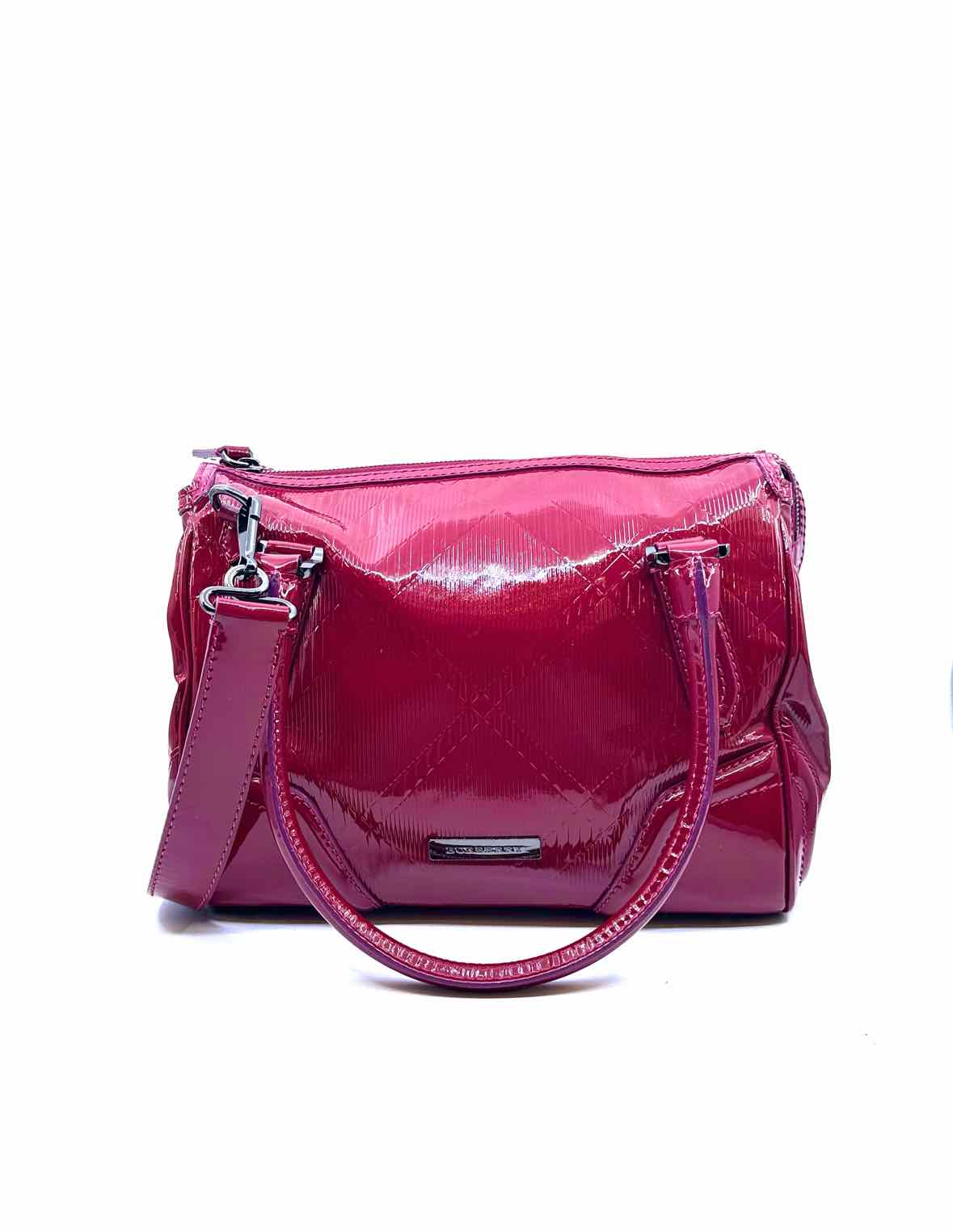 BURBERRY Raspberry Patent Leather Plaid Handbag