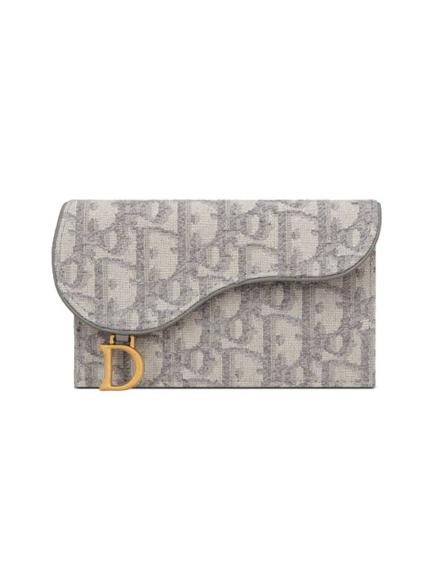 Oblique Jacquard Saddle Flap Compact Zipper Card Wallet Grey Dior
