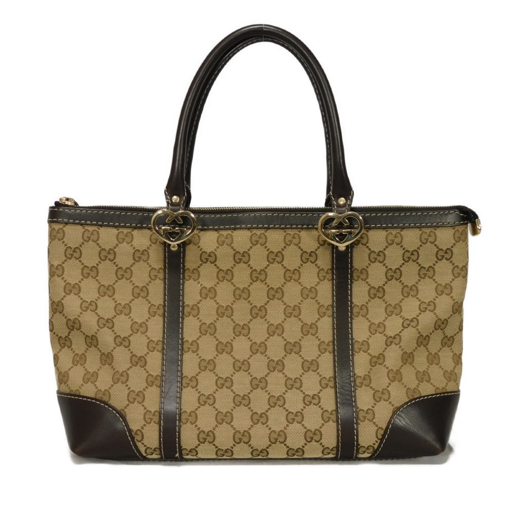 Gucci Lovely Heart GG Canvas Calf Leather Tote Bag