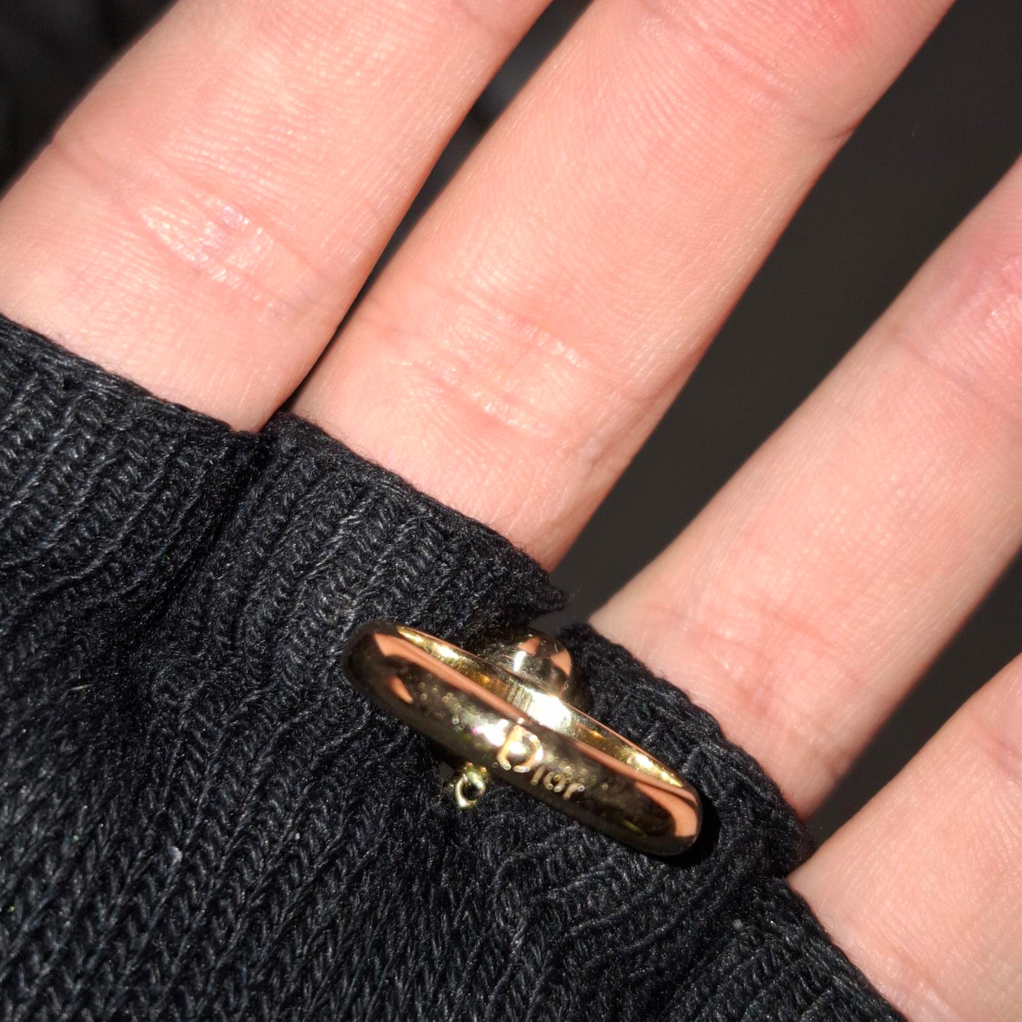 Dior Pearl Embellished Bracelet with Ring in Gold Metal