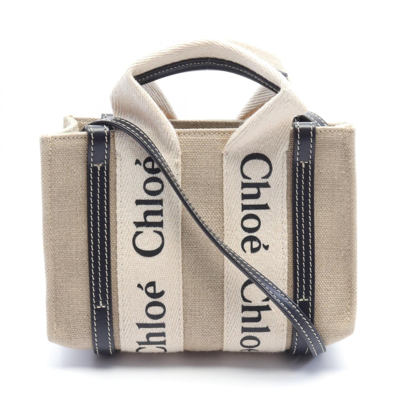 Chloe Woody Mini Canvas Leather Shoulder Bag