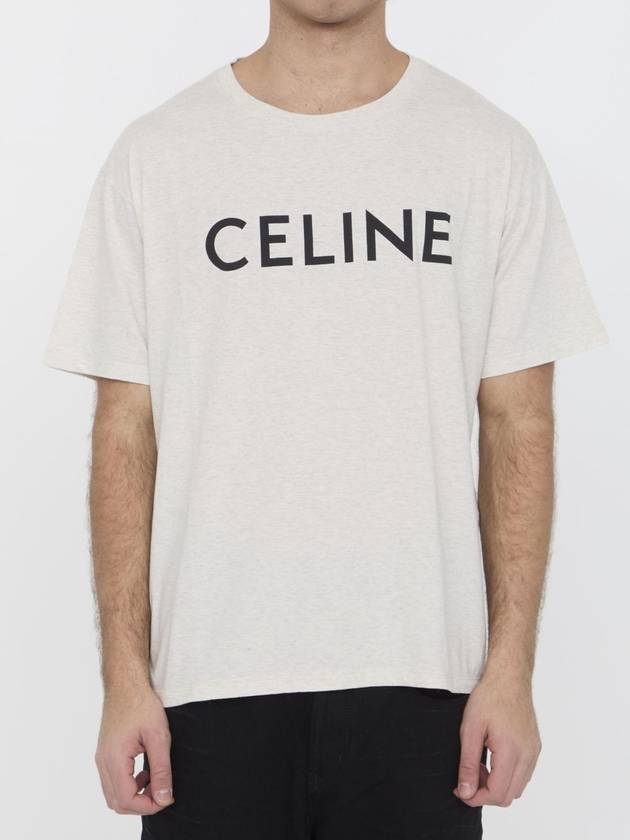 CELINE Loose Cotton Jersey Short Sleeve T-Shirt Beige