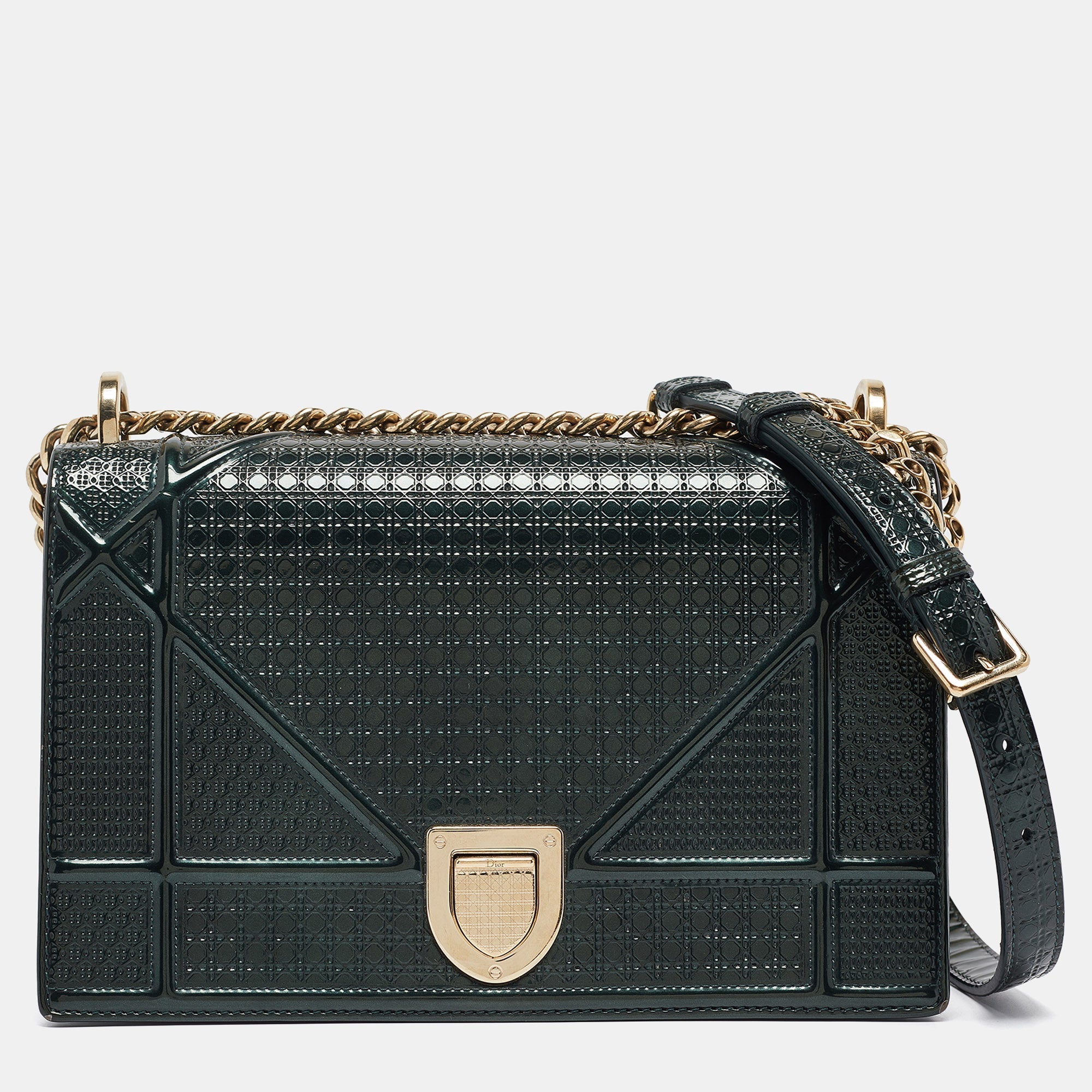 Dior Green Patent Leather Medium Diorama Shoulder Bag
