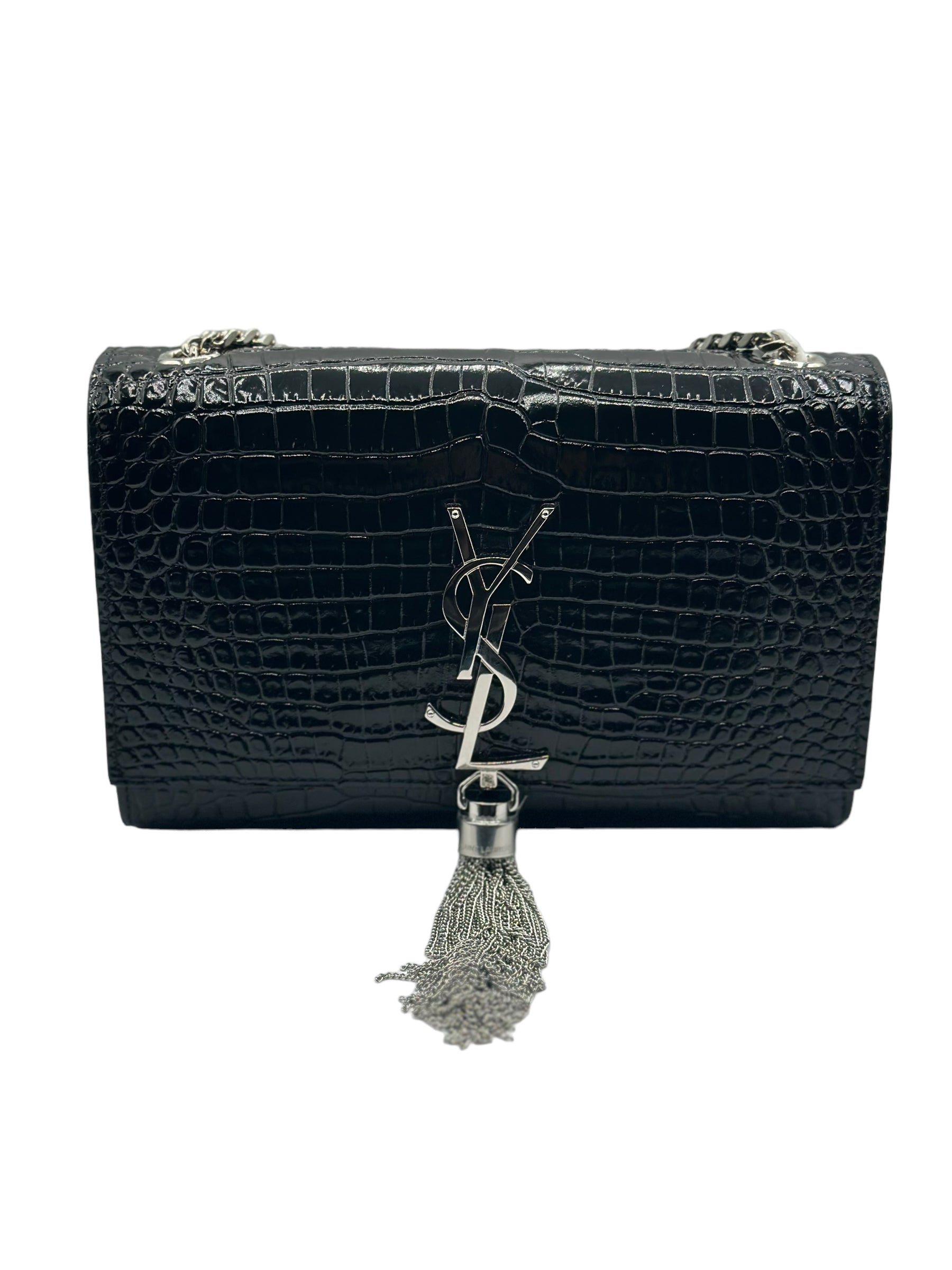 SAINT LAURENT - Small Kate Embossed Croc Tassel Bag