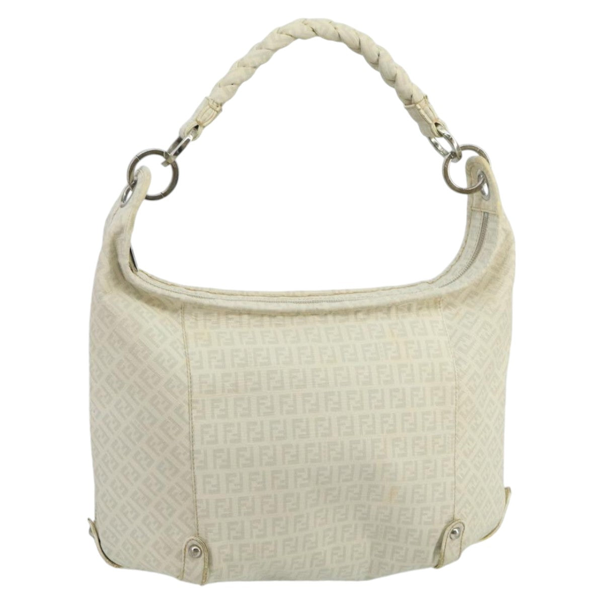 FENDI Zucchino Canvas Shoulder Bag White100795