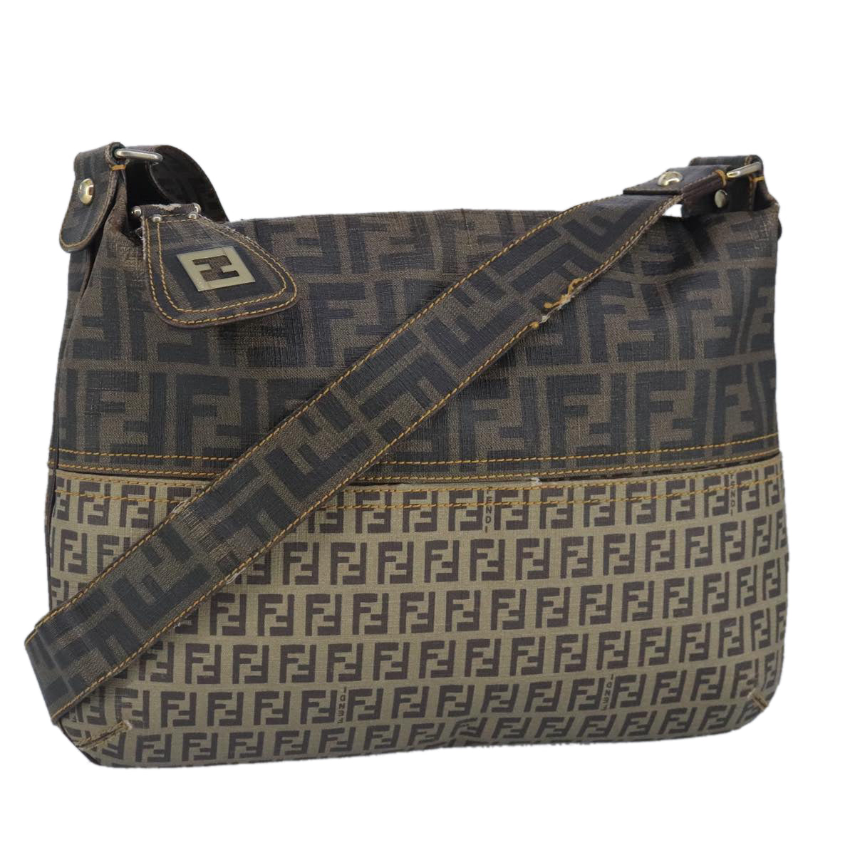 FENDI Zucca Canvas Zucchino Canvas Shoulder Bag Brown Black beige101045