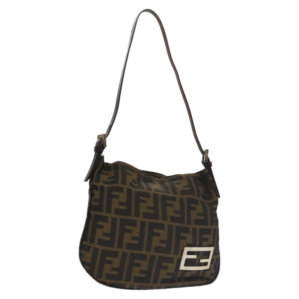 FENDI Zucca Canvas Shoulder Pouch Brown Black Silver102163