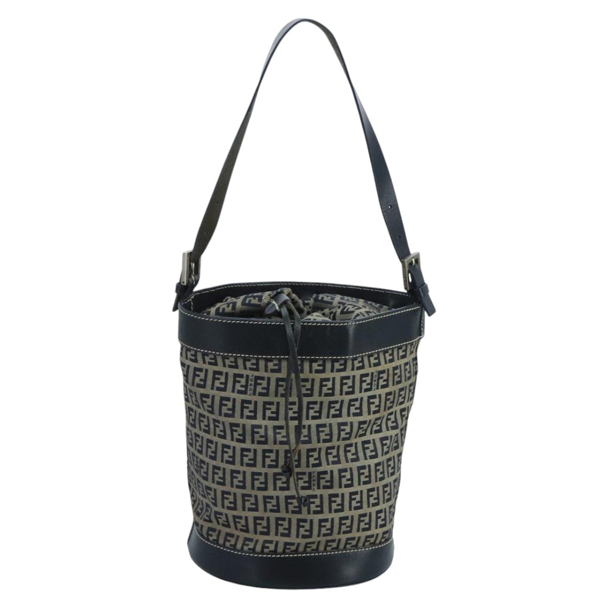 FENDI Zucchino Canvas Shoulder Bag Navy Silver102520