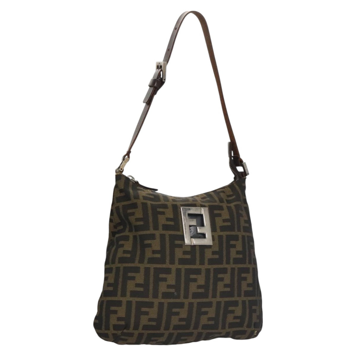 FENDI Zucca Canvas Shoulder Bag Brown Black103542