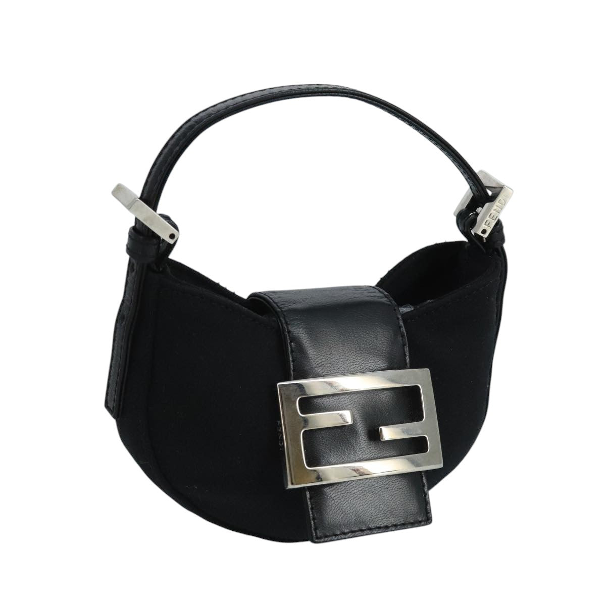 FENDI Mini Croissant Hand Bag Nylon Black Silver103892