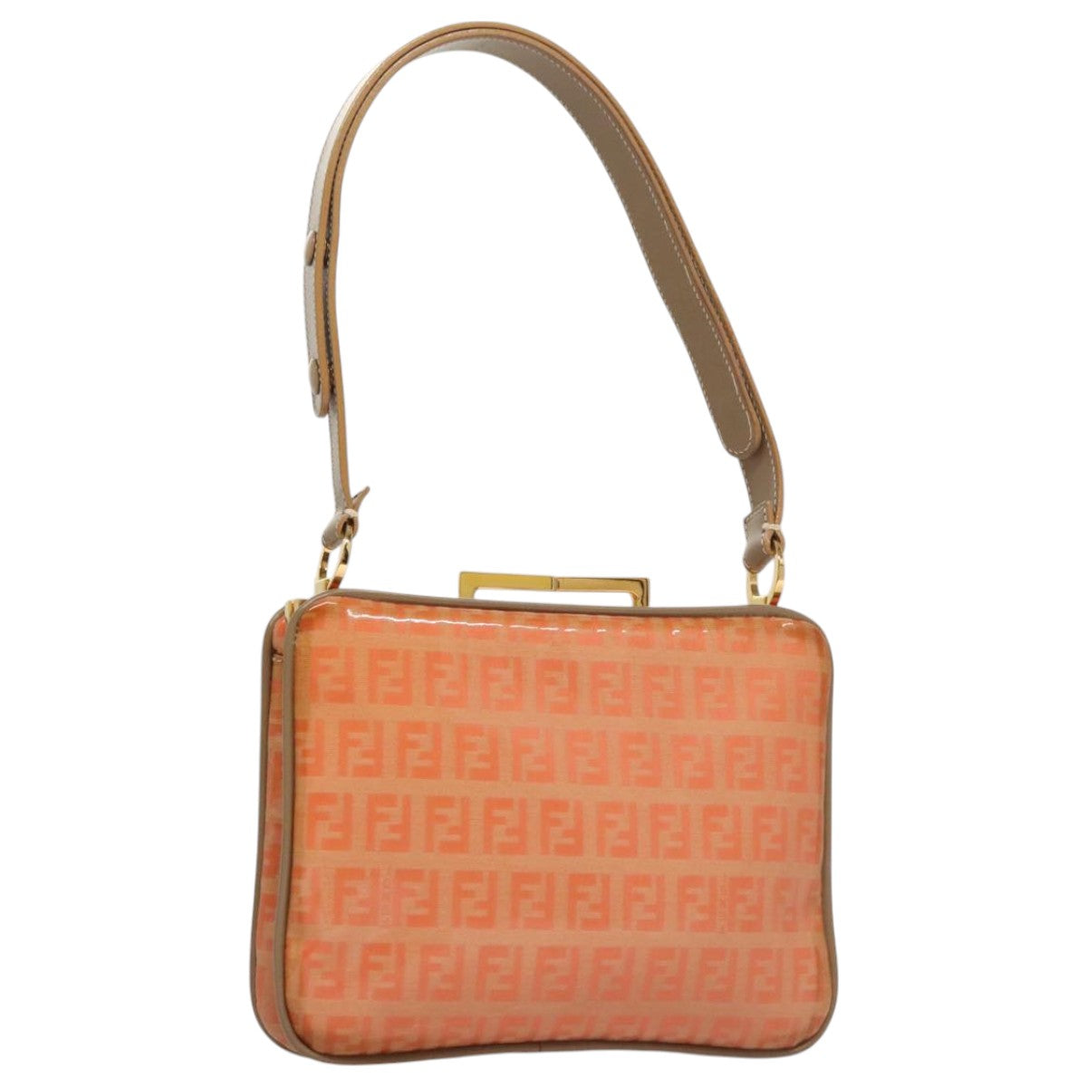 FENDI Zucchino Canvas Shoulder Bag Enamel Gold Orange106076