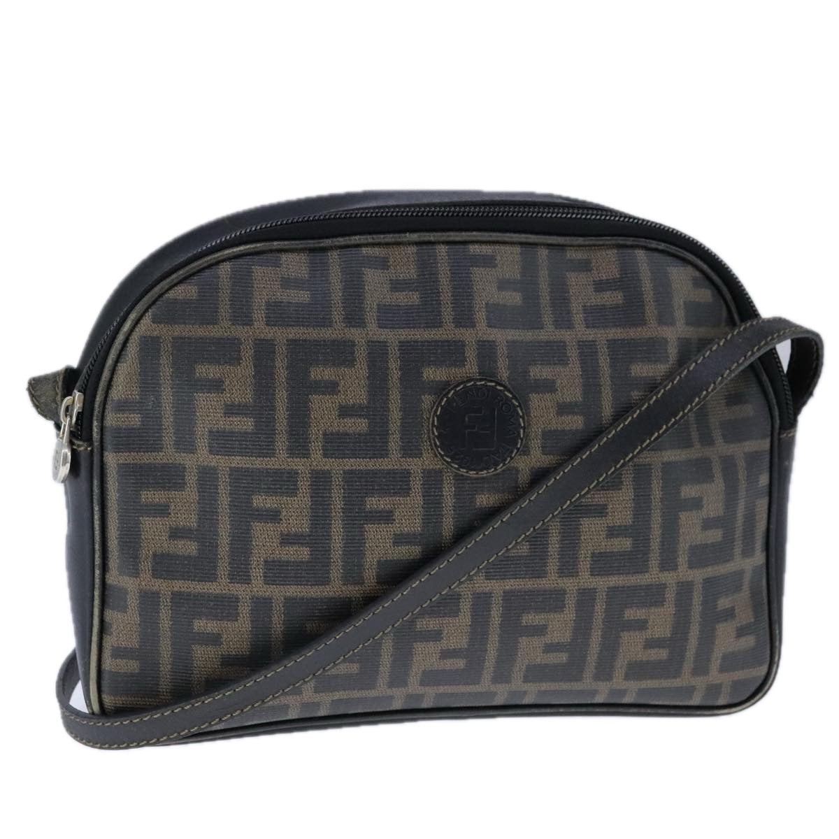 FENDI Zucca Canvas Shoulder Bag PVC Khaki Black Gold106832