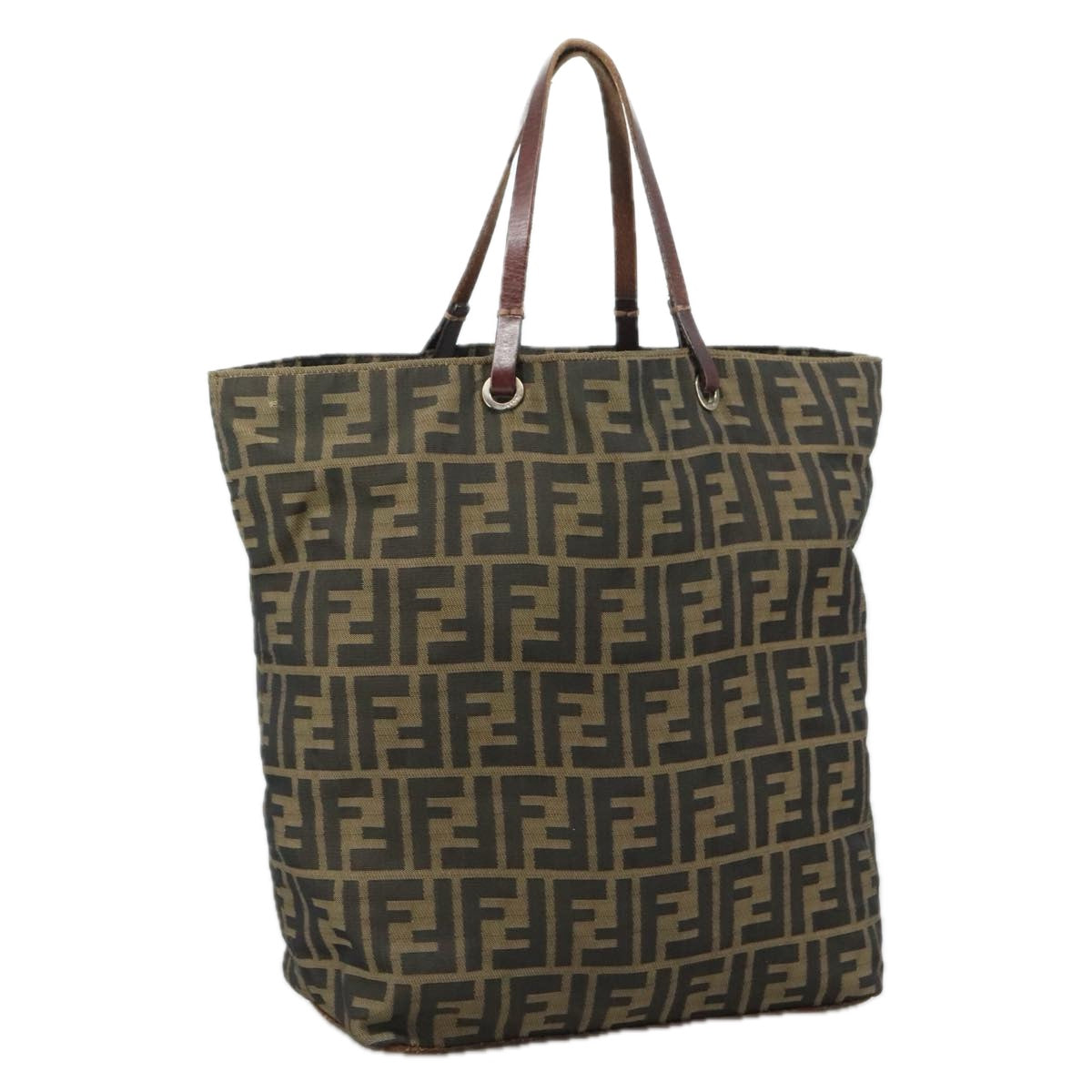 FENDI Zucca Canvas Tote Bag Brown Black Silver108092