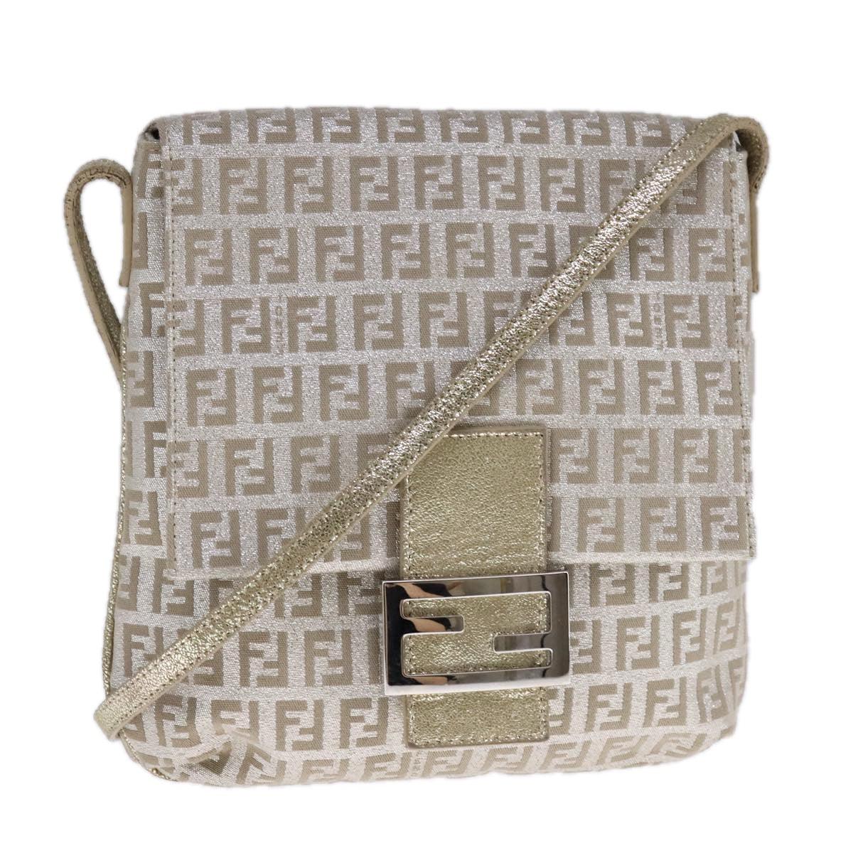 FENDI Zucchino Canvas Shoulder Bag Silver108127