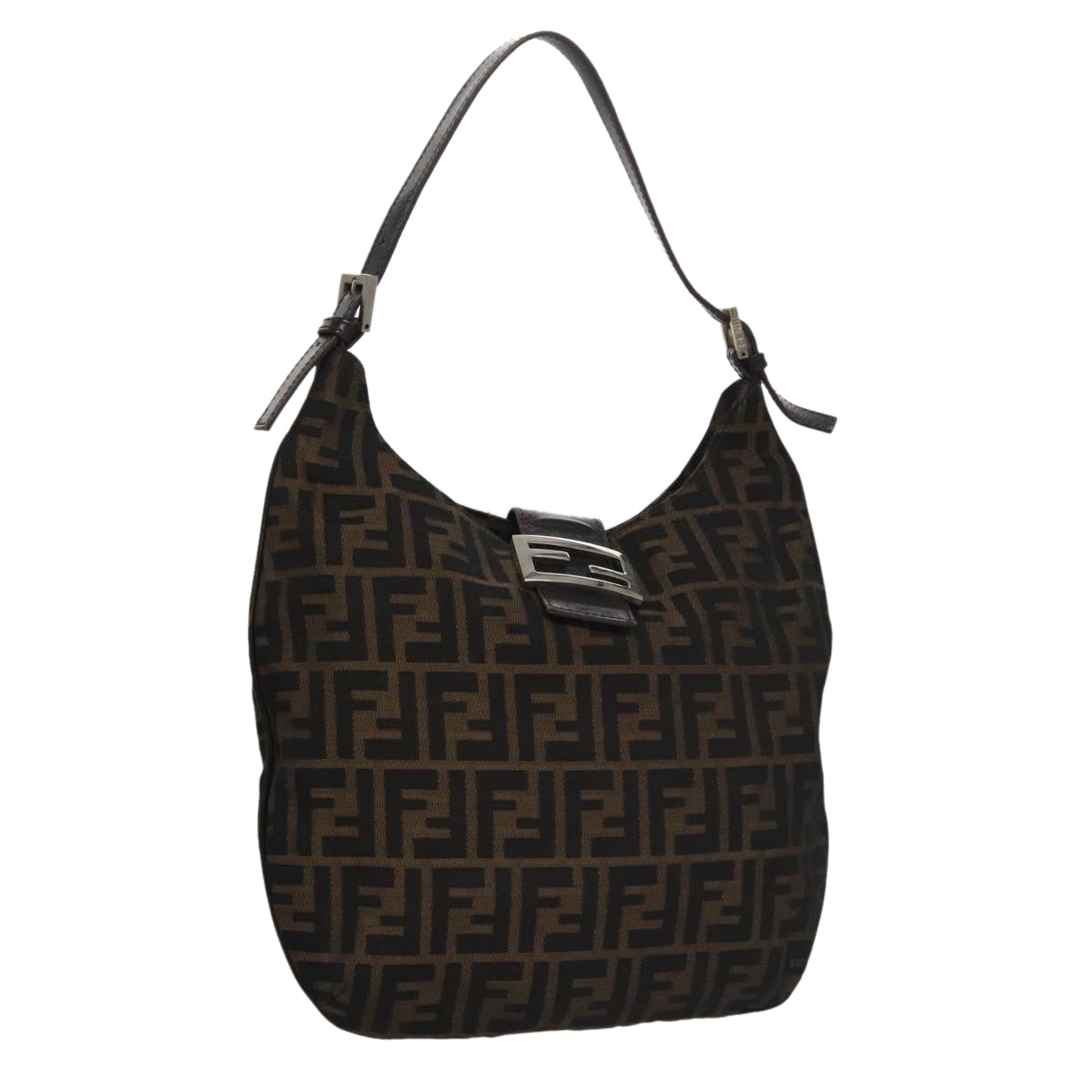 FENDI Zucca Canvas Shoulder Bag Brown Black109499