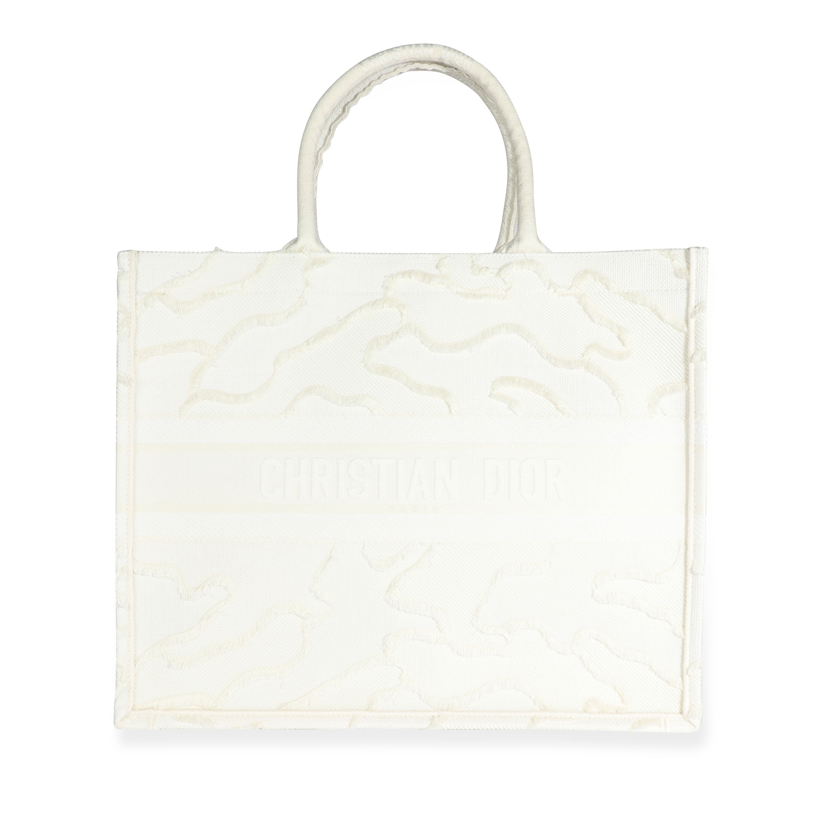 CHRISTIAN DIOR White Camouflage Embroidery Large Book Tote