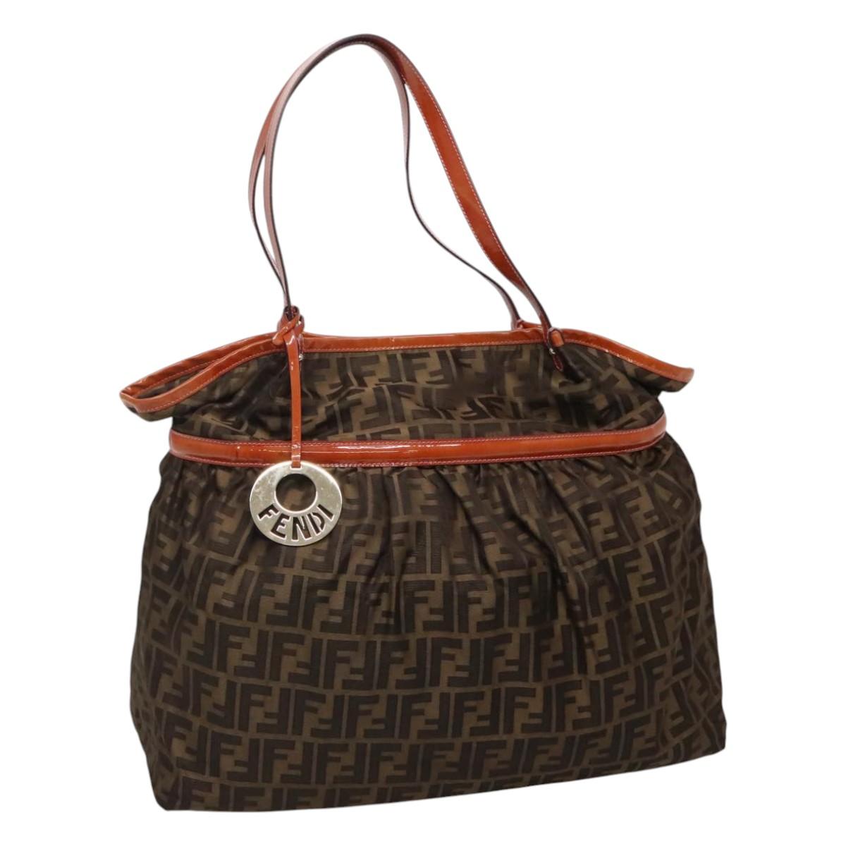 FENDI Zucca Canvas Shoulder Bag Brown Black110282