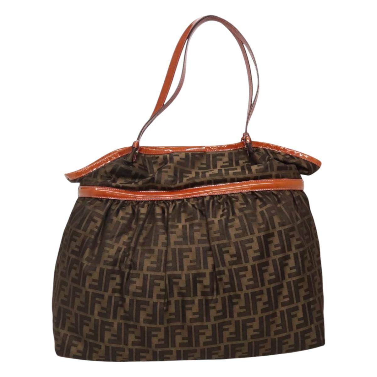 FENDI Zucca Canvas Shoulder Bag Brown Black110282