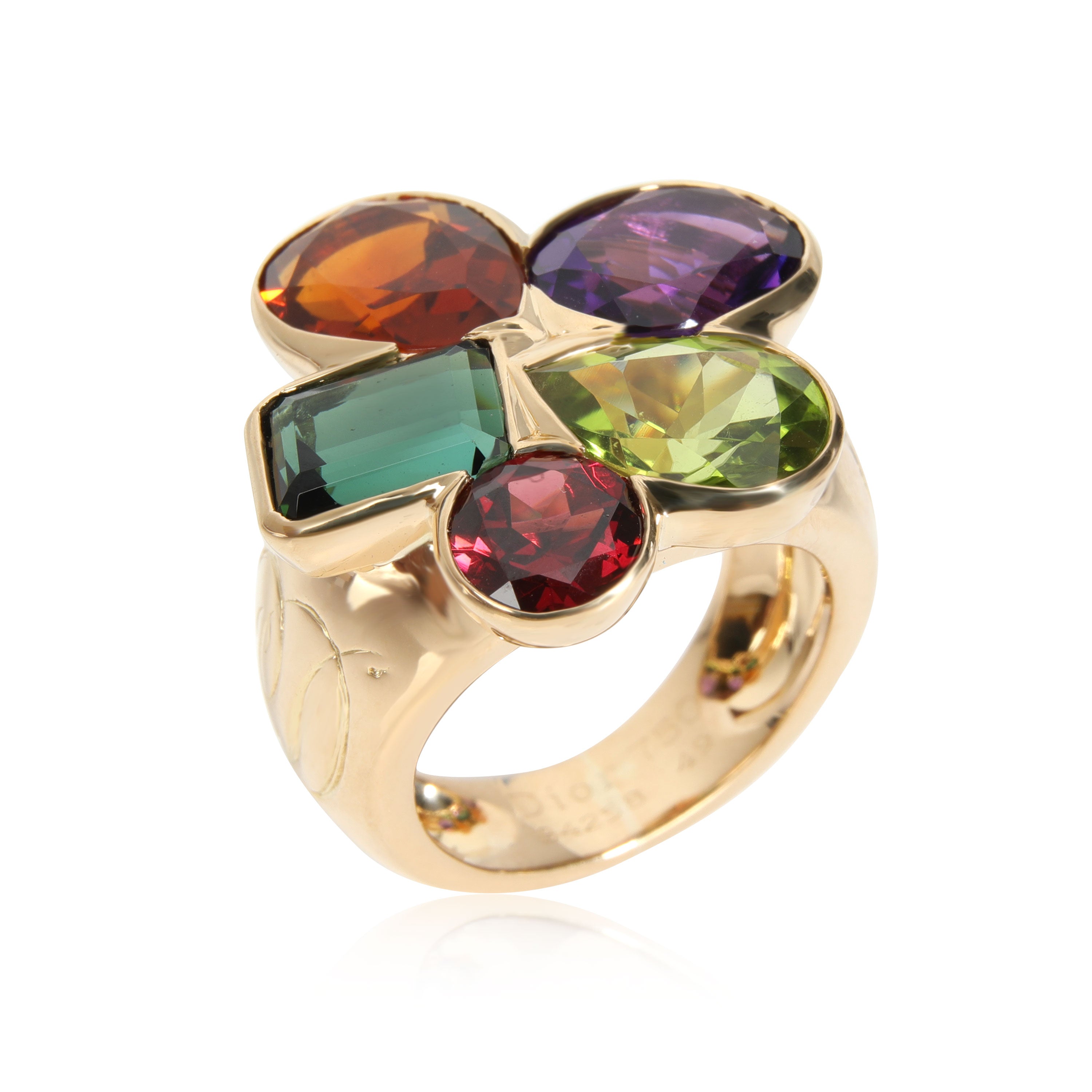 CHRISTIAN DIOR Multi Colored Gemstone Cocktail Ring in 18K Yellow Gold