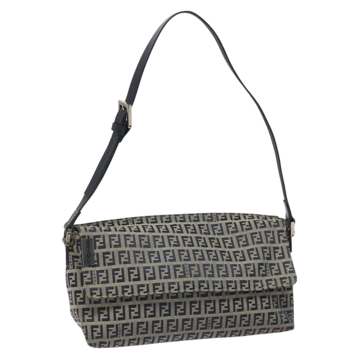 FENDI Zucchino Canvas Shoulder Bag Navy112538