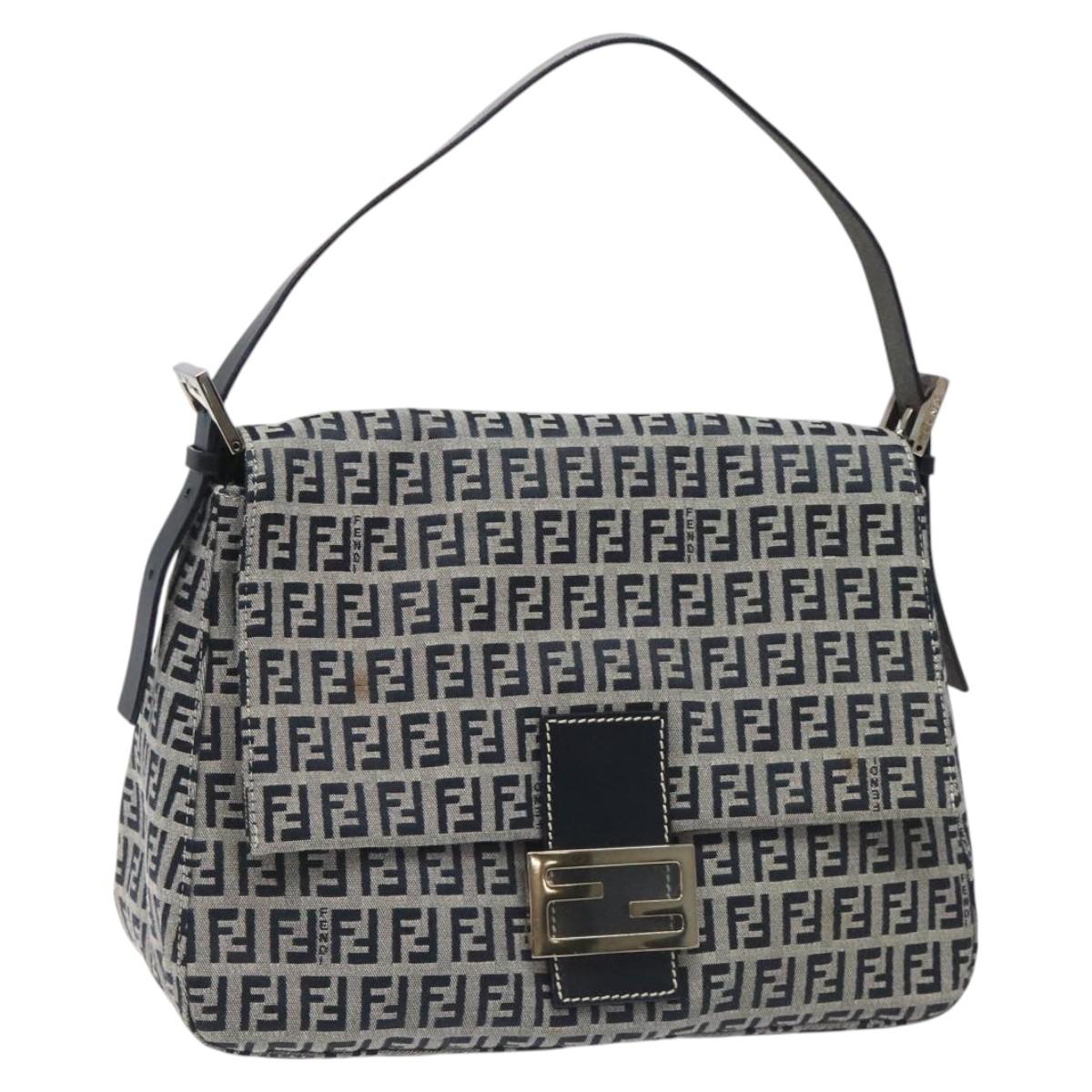 FENDI Zucchino Canvas Mamma Baguette Shoulder Bag Navy113562
