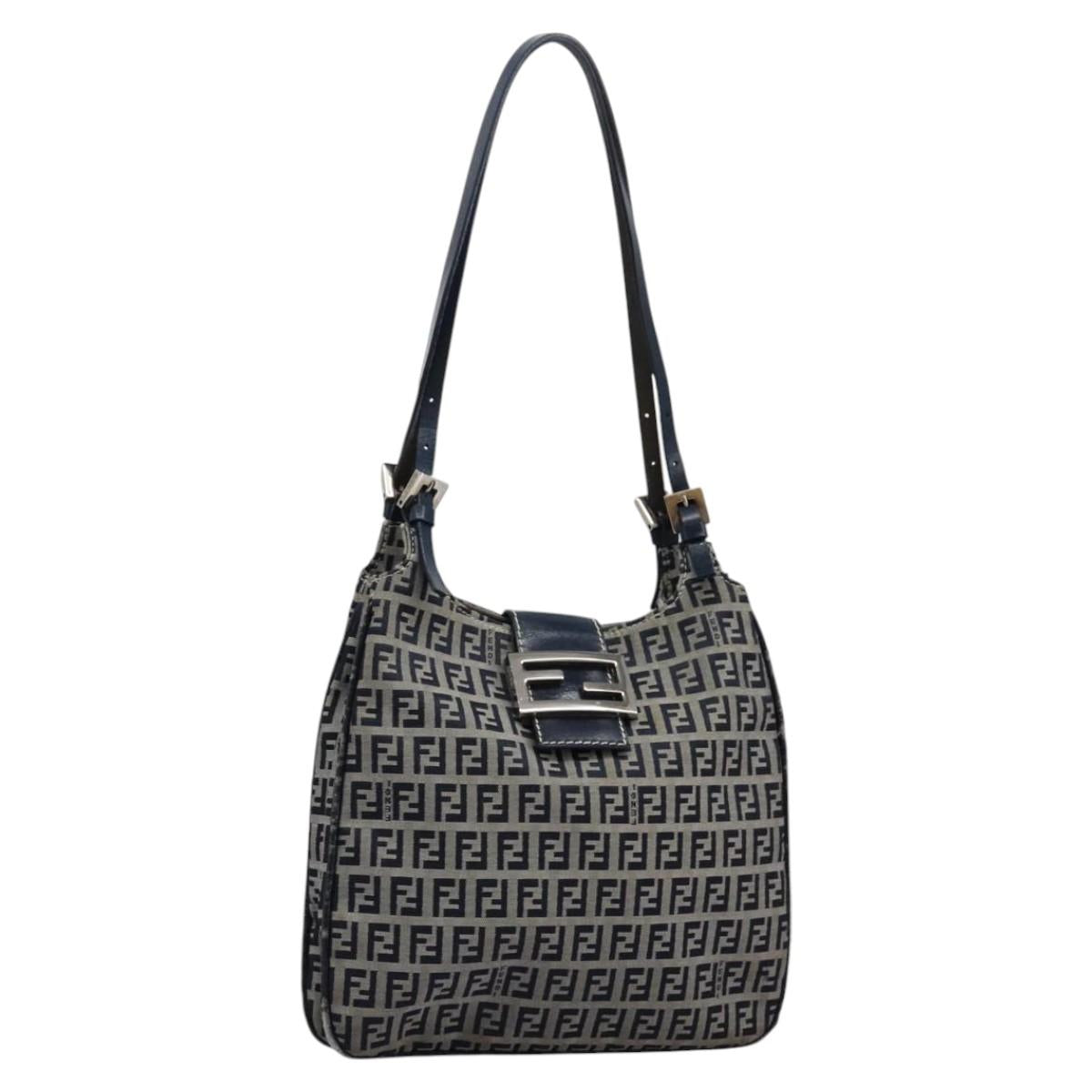 FENDI Zucchino Canvas Shoulder Bag Navy114284