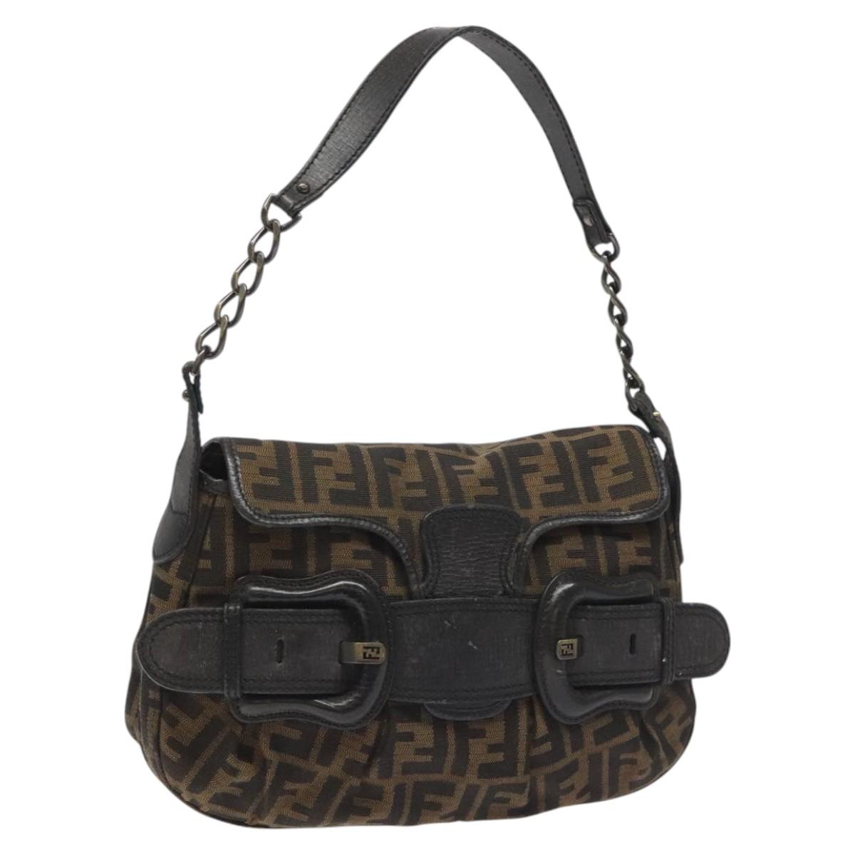 FENDI Zucca Canvas Shoulder Bag Brown Black114514
