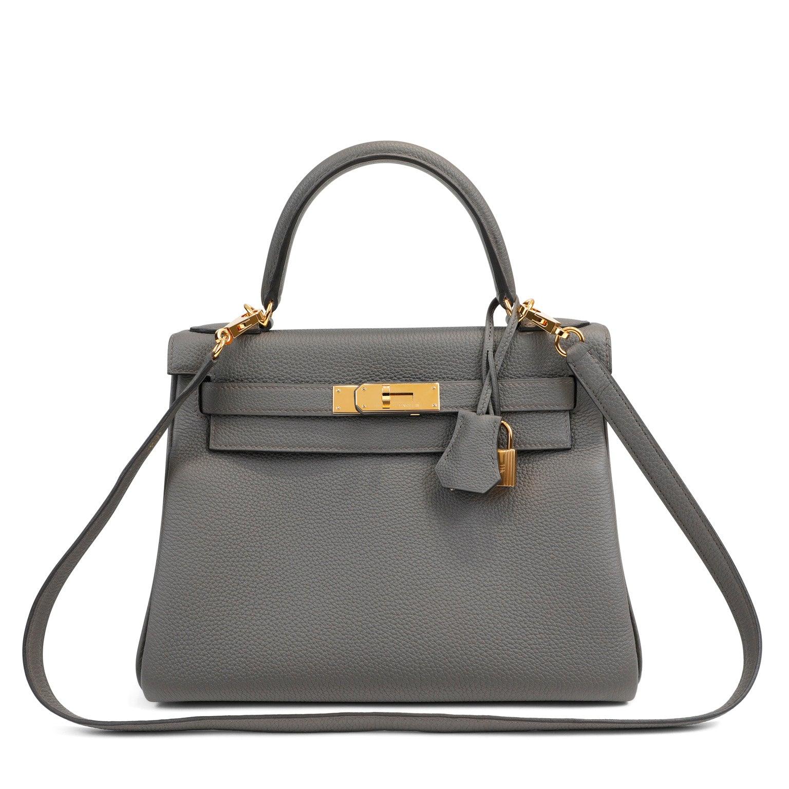 Hermes 28cm Gris Etoupe Togo Kelly w/ Gold Hardware