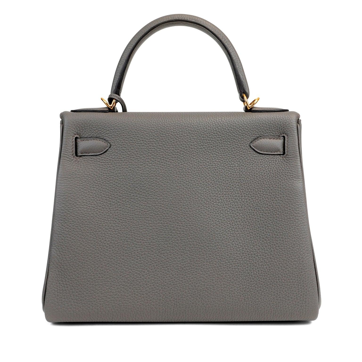 Hermes 28cm Gris Etoupe Togo Kelly w/ Gold Hardware