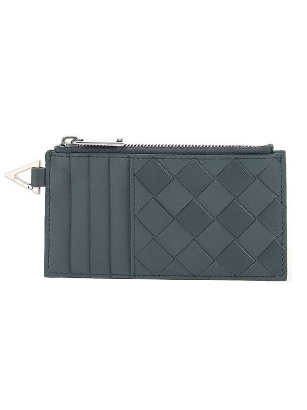 Bottega Veneta Silver Zipper Card Wallet Slate