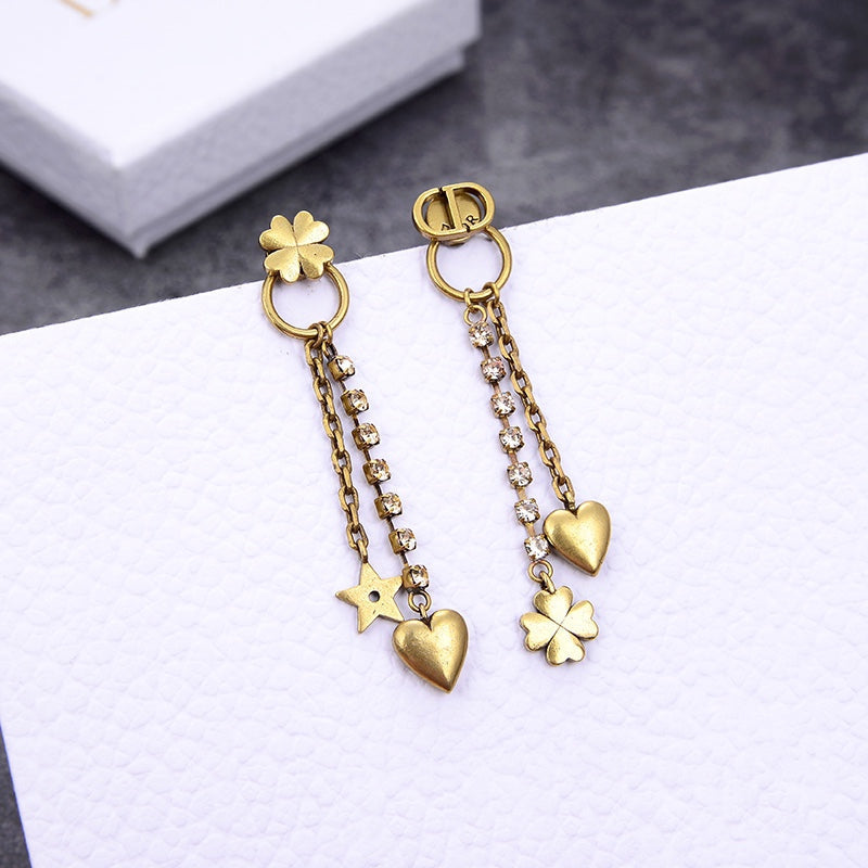 DIOR HEART CLOVER STAR EARRINGS GOLD