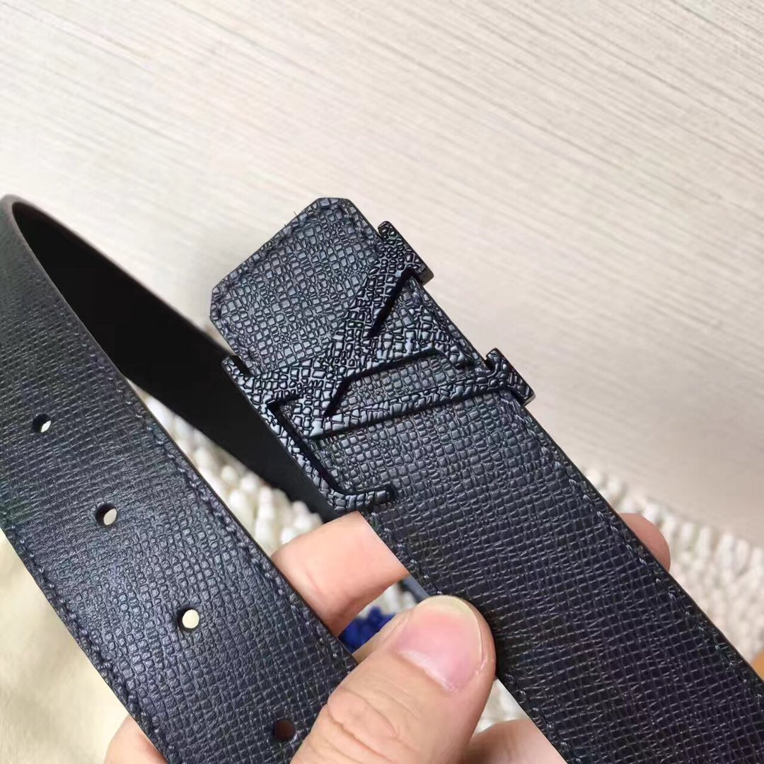 Louis Vuitton BELT BLACK BUCKLE BLACK WRINKLED LEATHER 40MM