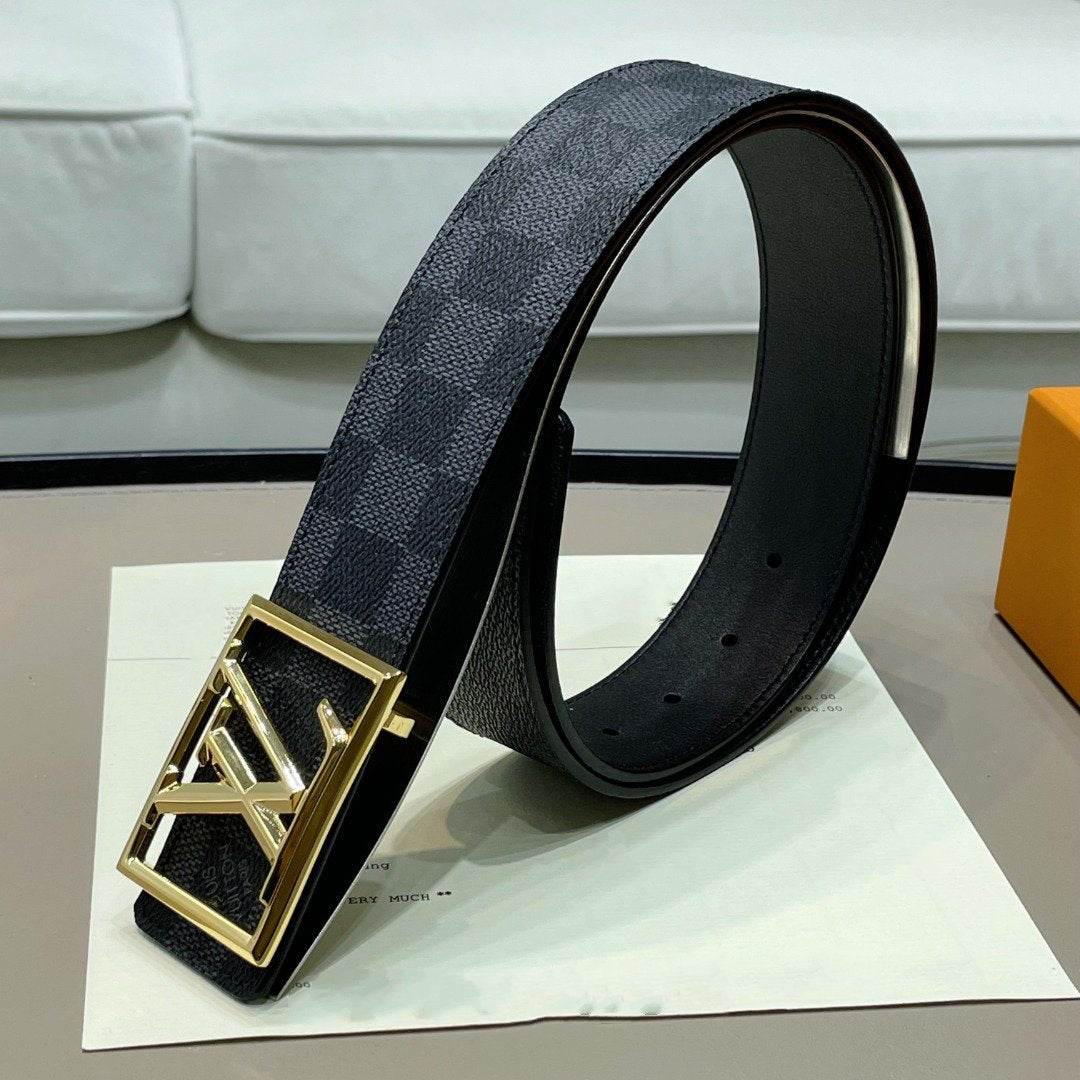 Louis Vuitton BELT GOLD BORDER BUCKLE BLACK GREY LEATHER 40MM