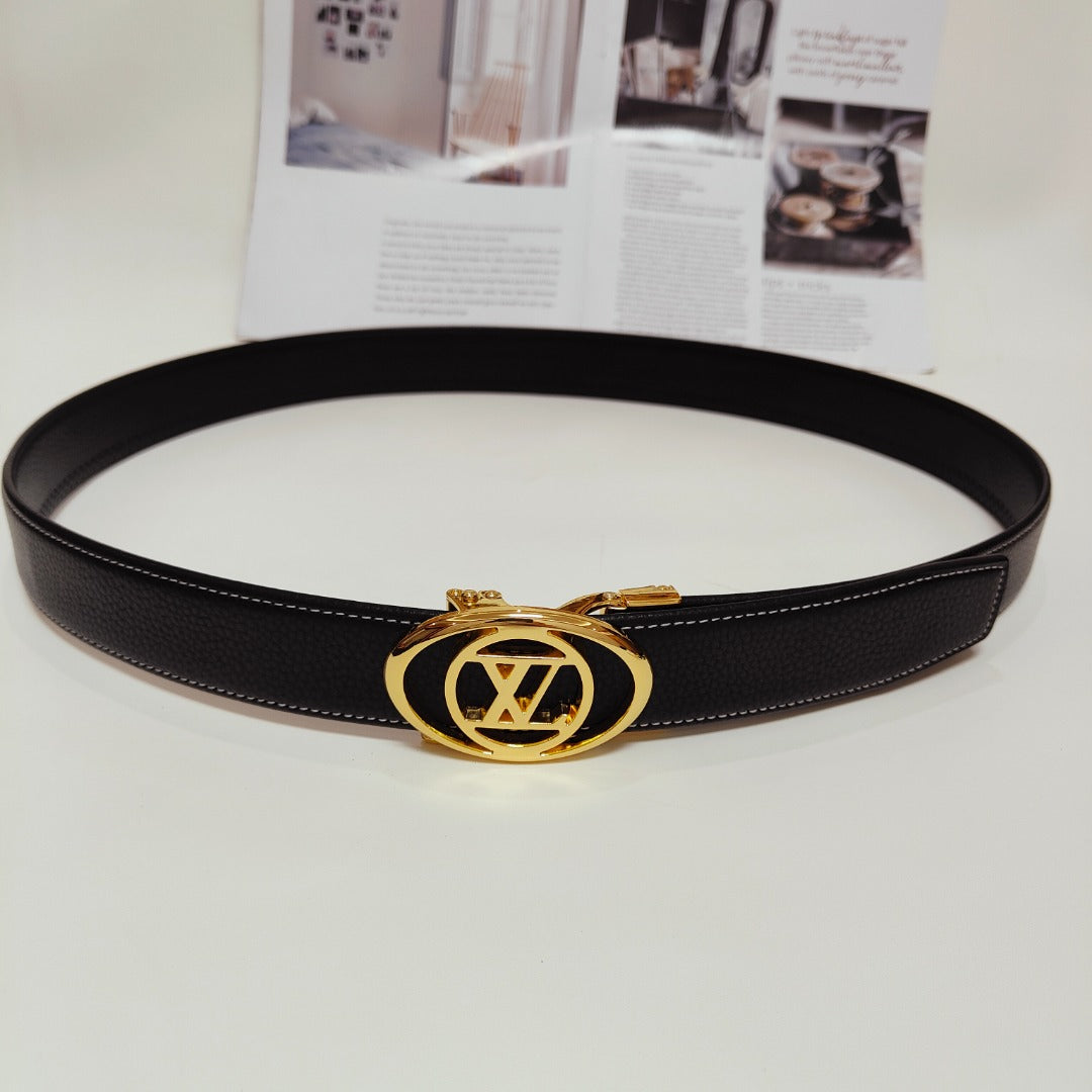Louis Vuitton BELT ROUND FACE BUCKLE BLACK LEATHER 35MM