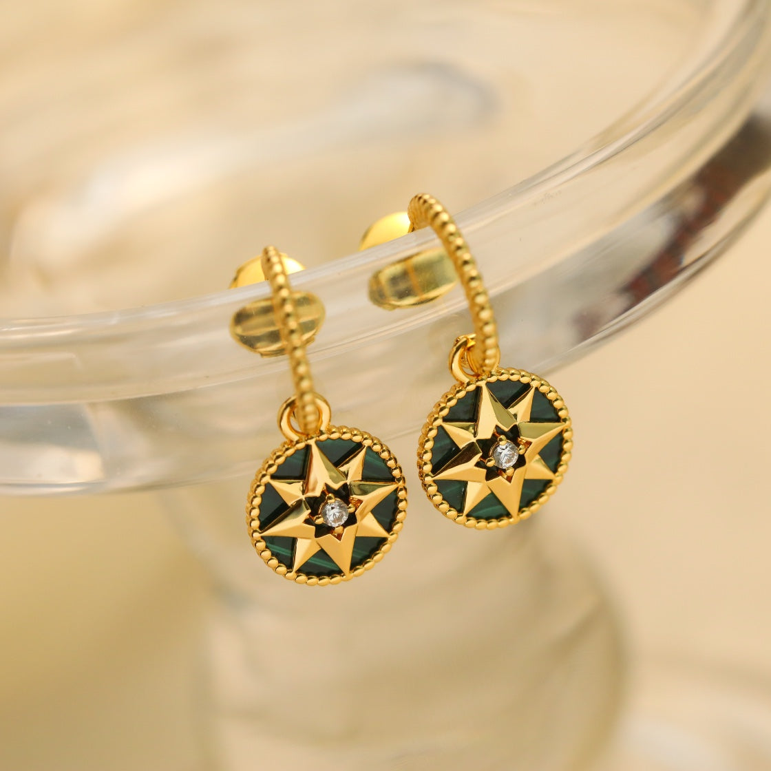 DIOR LUCKY STAR GOLD MALACHITE EARRINGS