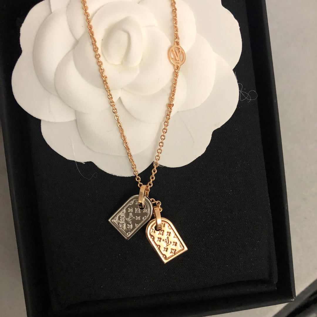 Louis Vuitton NANOGRAM TAG PINK GOLD NECKLACE