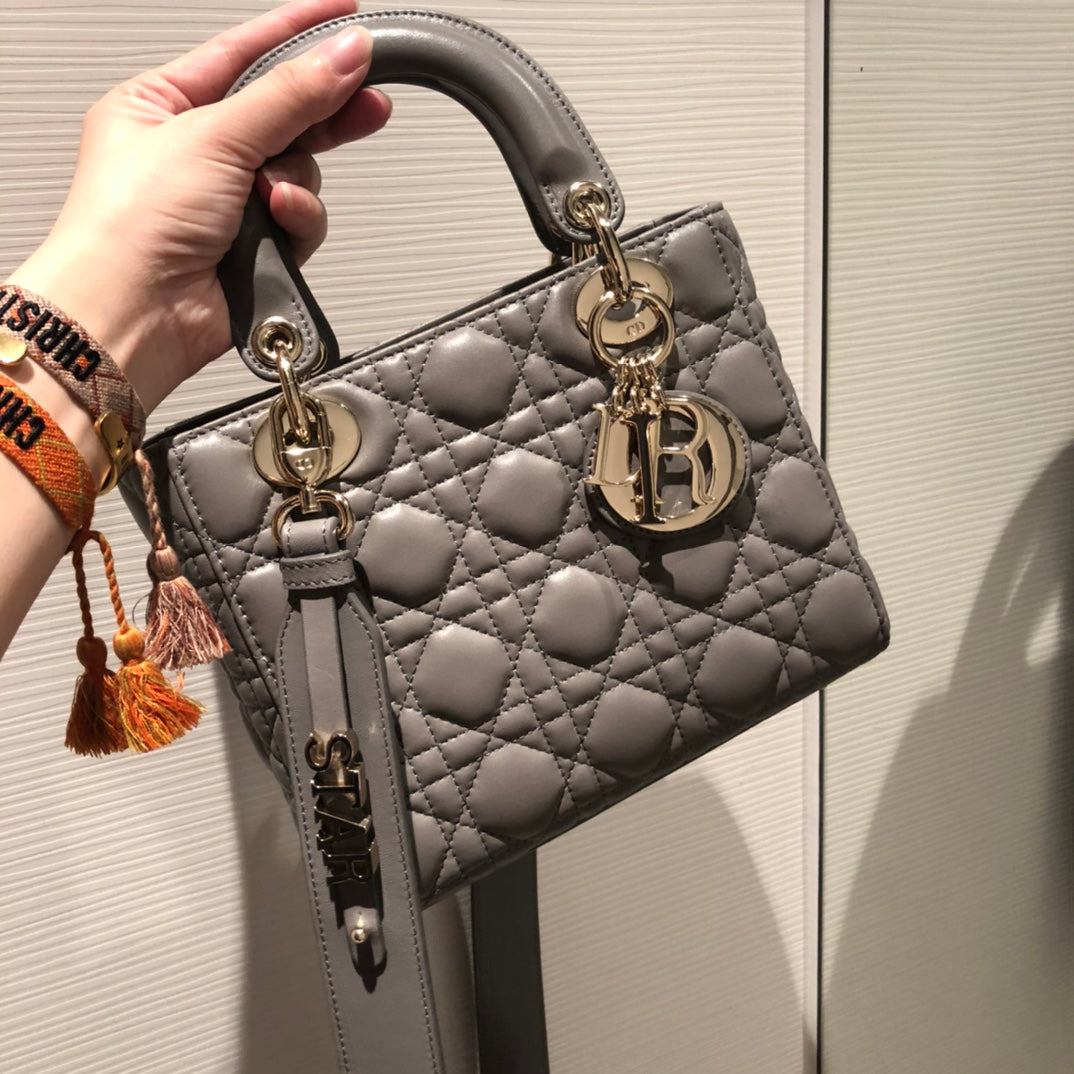 DIOR SMALL LADY 20 MY ABC GREY LAMBSKIN
