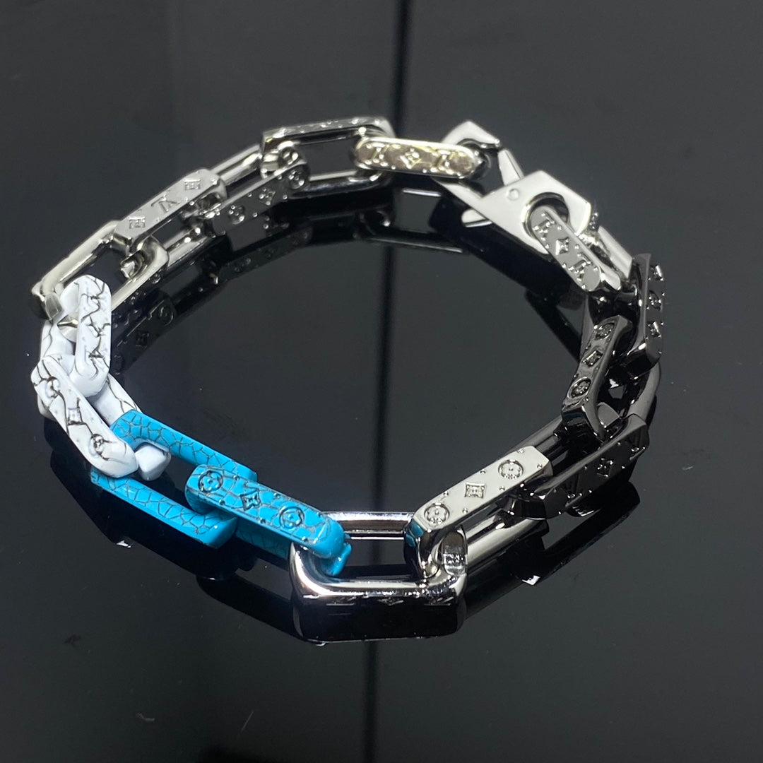Louis Vuitton MONOGRAM BLACK SILVER BLUE CHAIN BRACELET