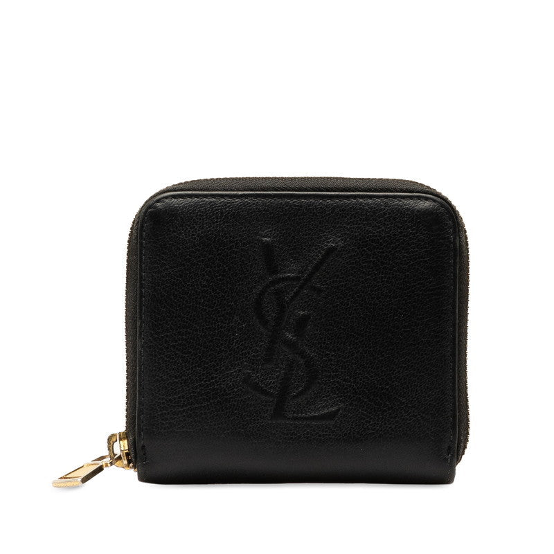 Saint Laurent Logo Double Fold Wallet Roundfooner Compact Wallet Black Leather Saint Laurent Folded Wallet
