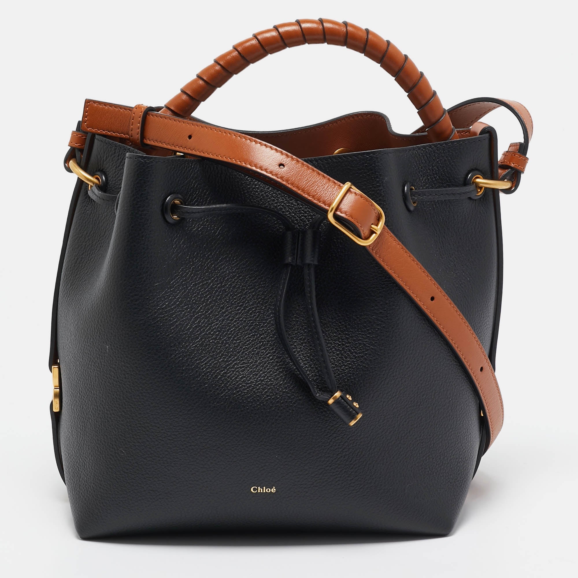 Chloe Black/brown Leather Marcie Bucket Bag