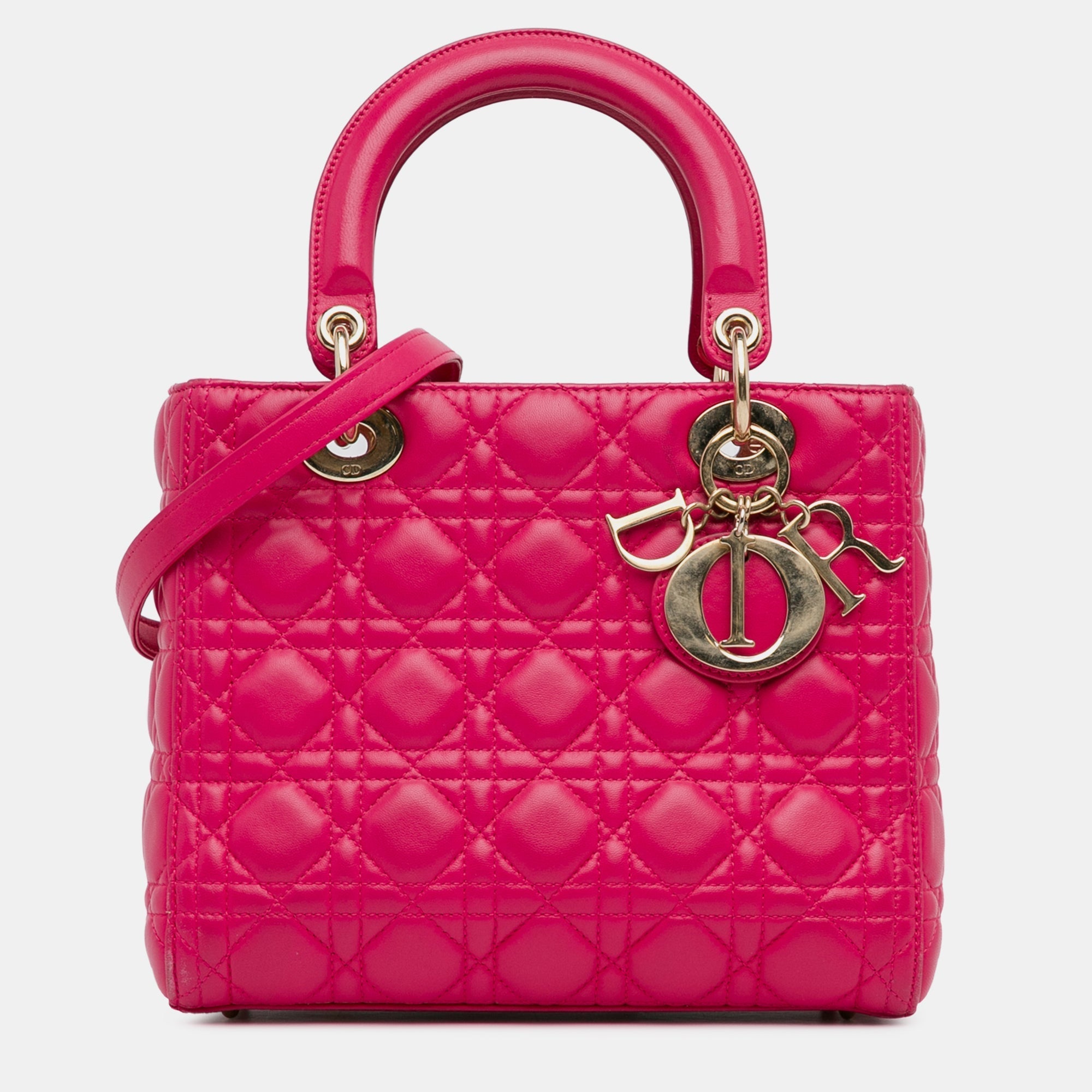 Dior Pink Lambskin Cannage Leather Medium Lady Tote Bag
