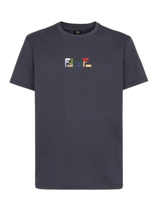 Fendi Embroidered Logo Short Sleeve T-Shirt Grey
